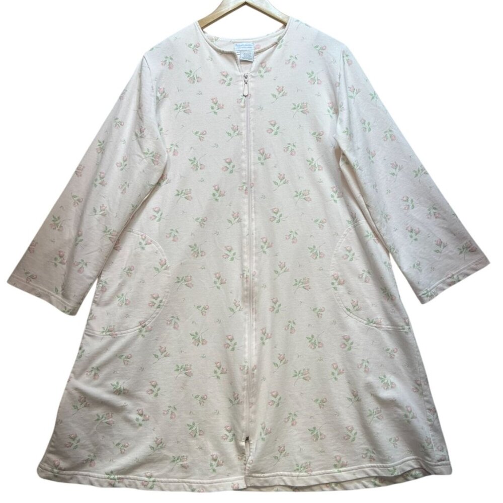 Heavenly Bodies Womens Pajama Dress Large Pale Pink Floral Zip Up